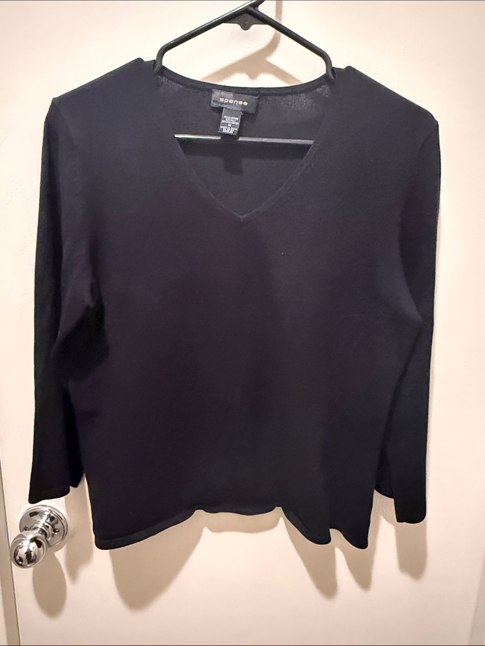 Spense Black V-Neck Long Sleeve Women's Top